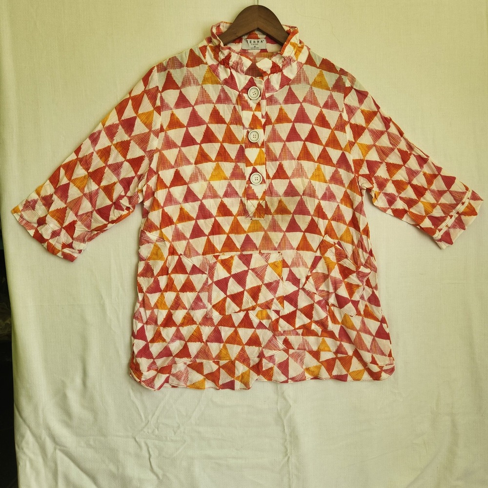 Terra SJ Apparel Womens Geometric Triangle Tunic Blouse Orange Pink Size M